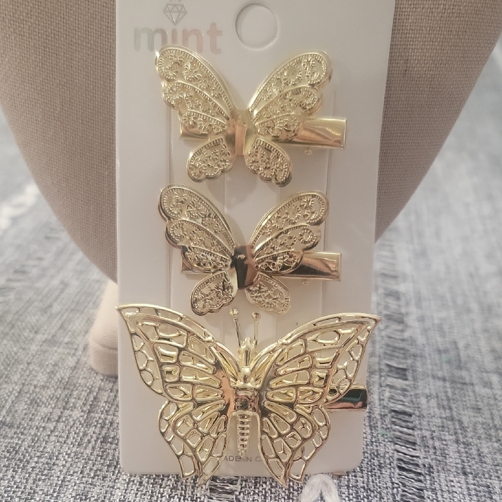 Cottagecore Mint Gold Butterfly Hair Accessories